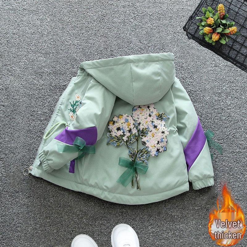 2025 Осень/Зима Теплая флисовая куртка-ветровка с капюшоном для девочек, с поясом для подчеркивания талии, для детей