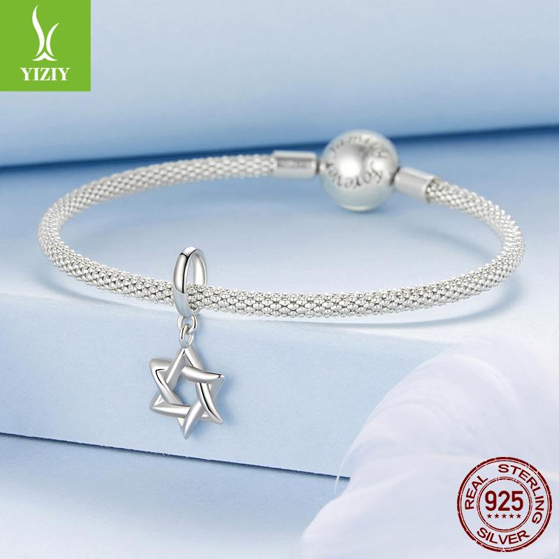 Hexagram Pendant 925 Sterling Silver Platinum Plated Simple Diy Bracelet Versatile Accessories Source Factory