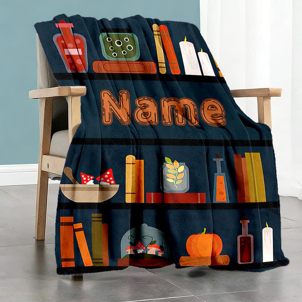 Bookshelf Personalized Text Blanket Throw Customizable Blanket Warmthful Decor Suitable for Seaside Couch Sofa Bedding Four Seasons Universal