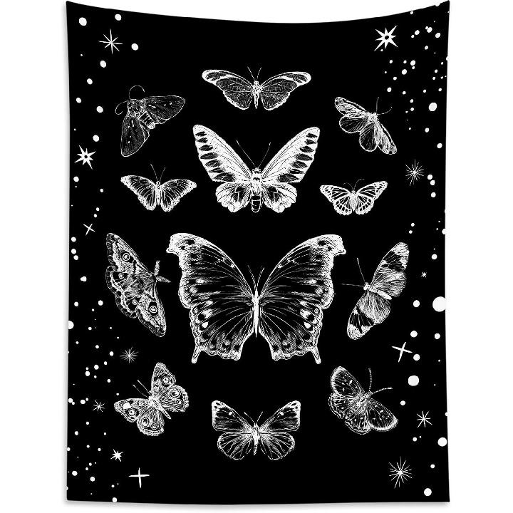 LB Butterfly Tapestry Wall Hanging Black and White ect Moth Wall Tapestry for Bedroom Goth Black Aesthetic Wall Art for Living Room College Dorm