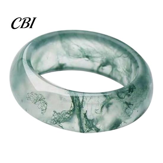 Hypoallergenic Finger Ring Faux Natural Moss Agate Ring, Fake Gemstone Statement Healing Nature Inspired Jewelry Stone for Men Women Band