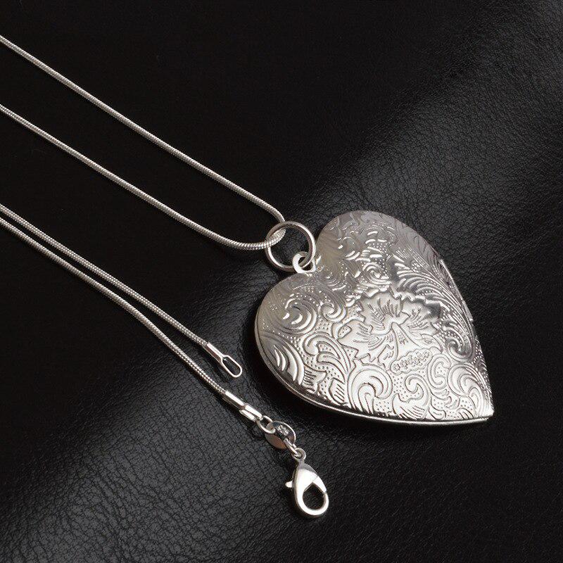New 925 Sterling Silver Necklace Heart Frame Pendant Necklace Can Be Loaded With Photo Jewelry Gift