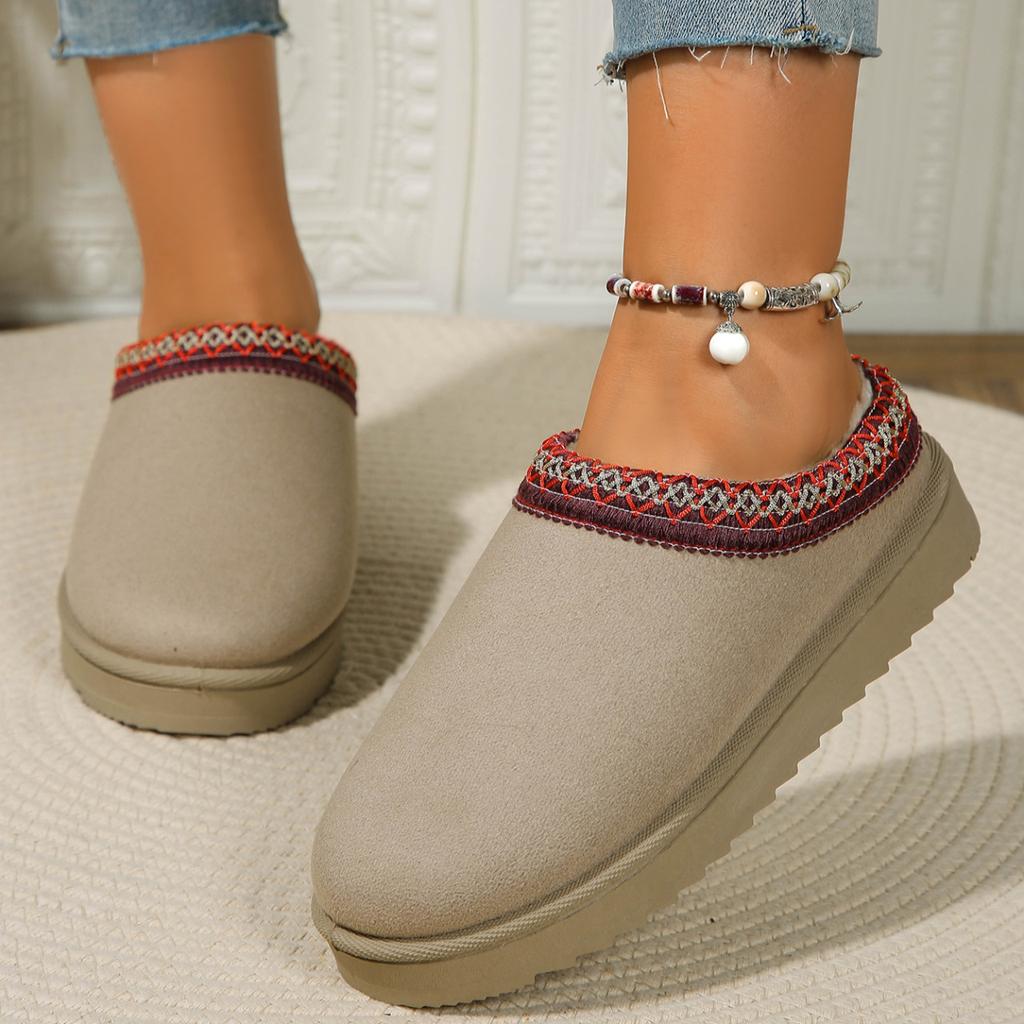 Snow Boots for Women Winter Cashmere Warm Thick Soles Without Heel-covered Hair Half Slipper Cotton Shoes for Women