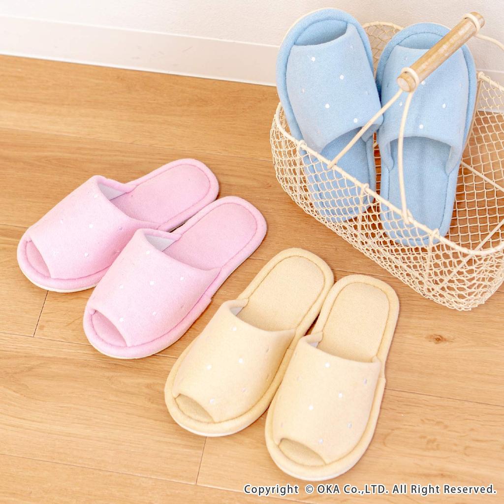 Oka Fits Feet Up To Approximately Pure Cologne Mu Polka Slippers, Beige, 25cm, (basic Dots)