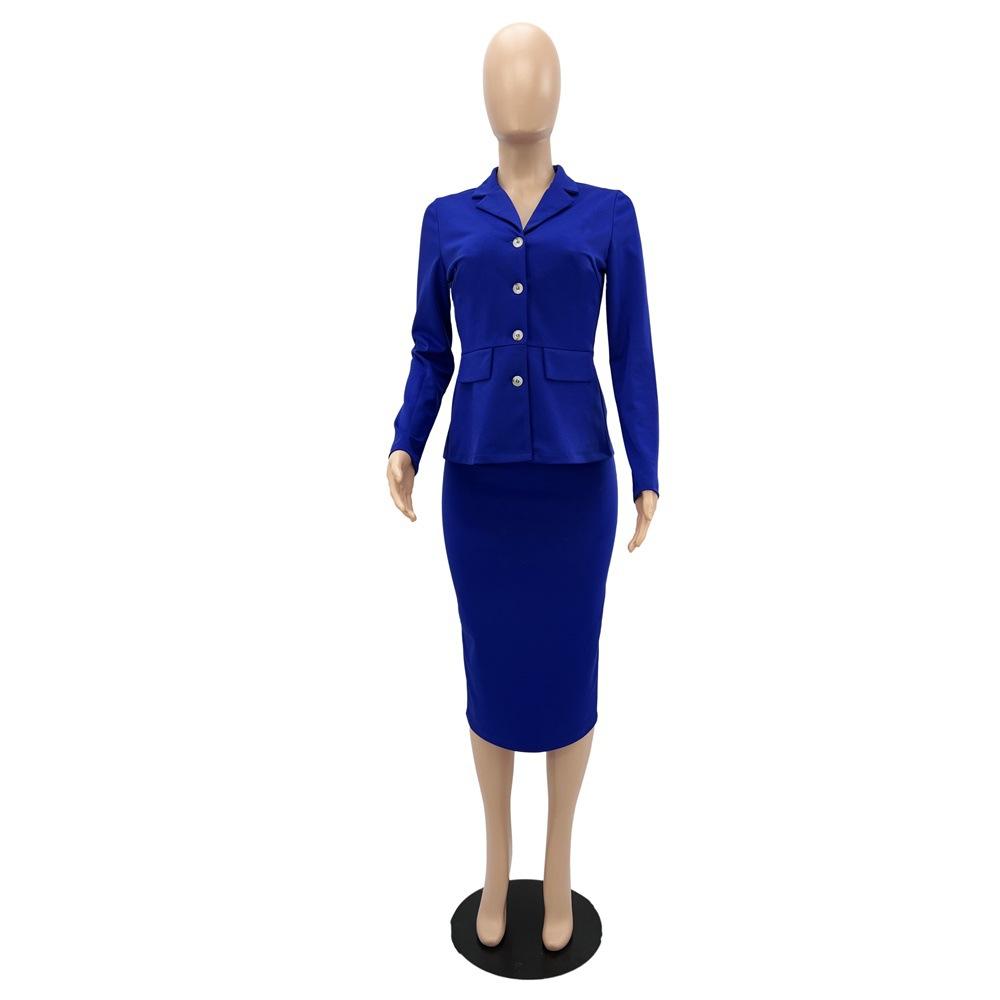 Women's Skirt Suit Temperament Shirt Collar Suit Fashion Long-sleeved Blouse Package Hip Skirt Professional Suit