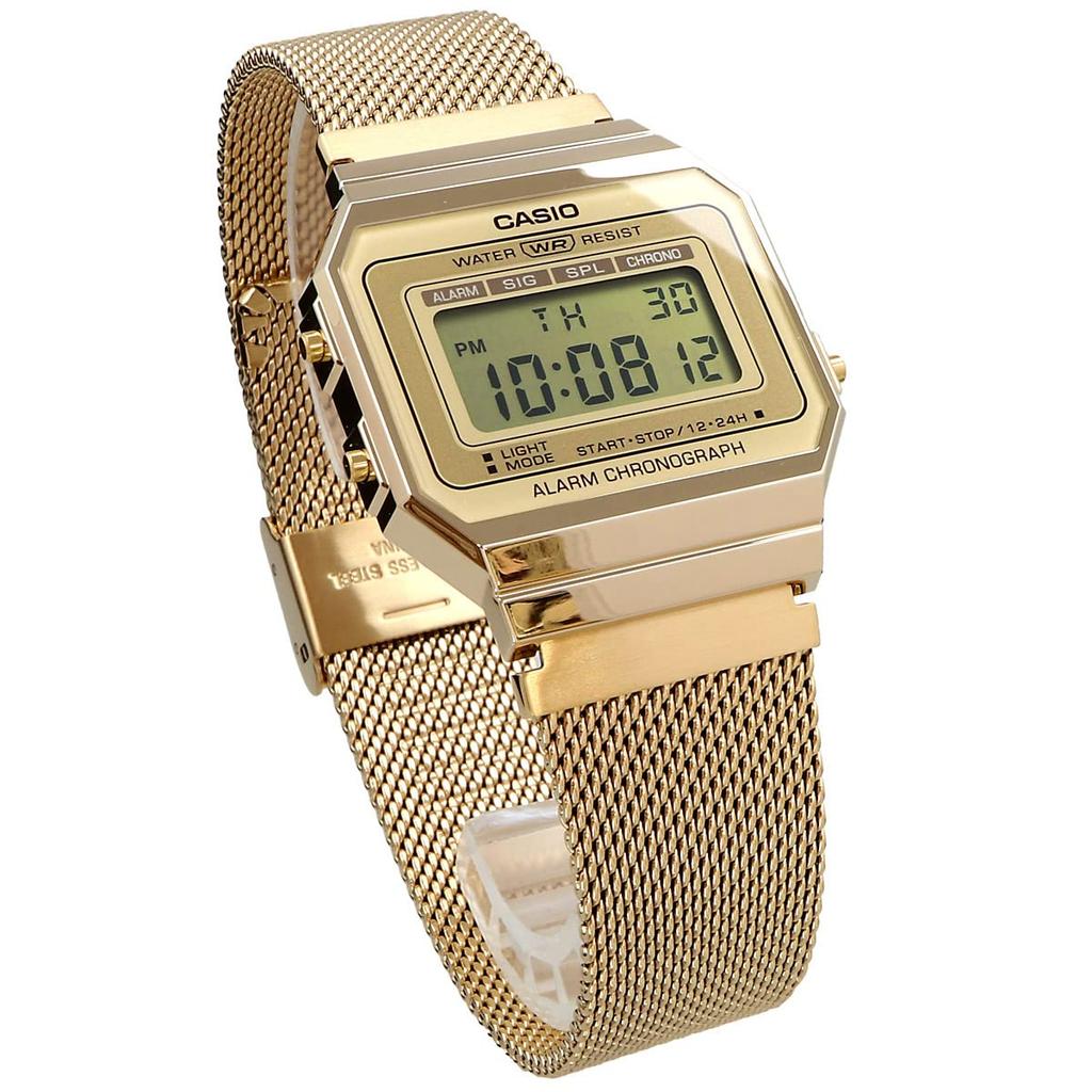 Casio Standard A700WMG-9A Watch for Men, Women, and Kids, Boys and Girls, Digital Date Display, Gold Mesh, Overseas Model [Parallel Import]
