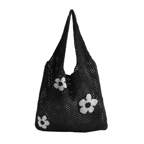 Вязаная пляжная сумка, ажурная тканая сумка через плечо с цветочным узором, сумка-тоут для повседневных выходов, праздников, шопинга на улице