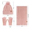 3Pcs Winter Warm Set Knit Hat Scarf Gloves Ear Protection Alpaca Wool Blend Women Cold Weather Riding Gear Multi Color
