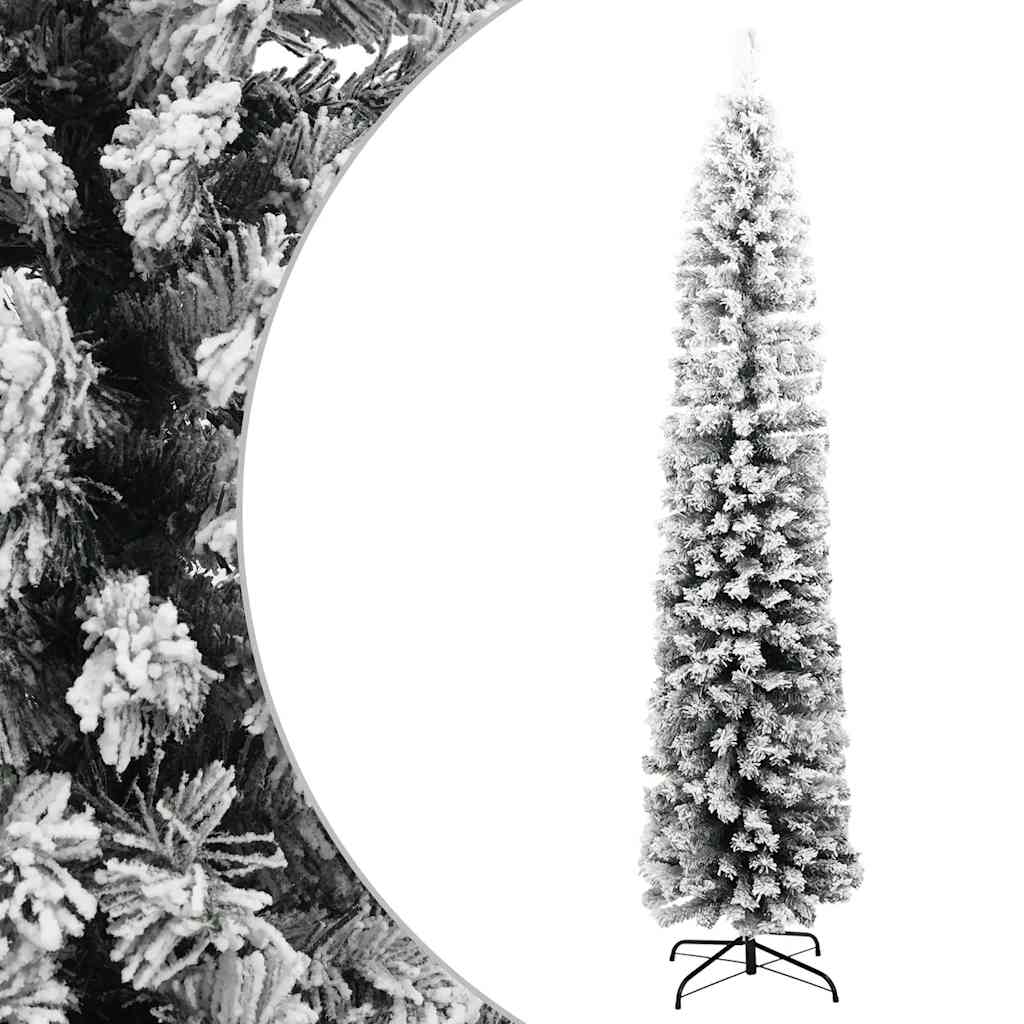 Artificial Slim Christmas Tree with Snow Green 240 cm PVC