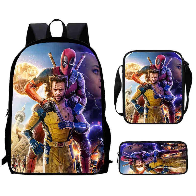 Wolverine Deadpool Movie Characters Trendy Cartoon Printed Backpack Student
