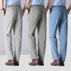 Летние тонкие льняные брюки мужские повседневные брюки эластичные хлопковые свободные прямые брюки с высокой талией