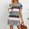 Summer Fashion Women's V Neck Short Sleeve Stripe Printed Dress Sex Short Skirt Dresses