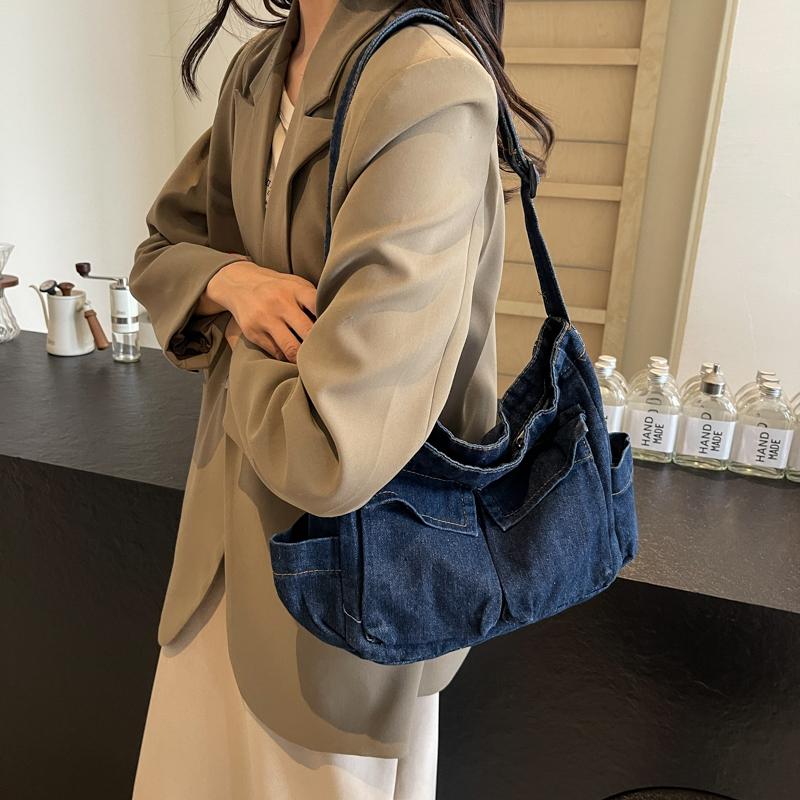 Женская сумка-тоут большой вместимости для поездок на работу из денима, сумка через плечо