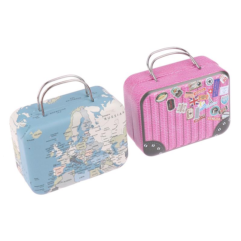 Vintage Mini Suitcase With Handle Candy Metal Storage Box For Wedding Gifts Candy Chocolate Print Travel Portable Container