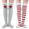 LittleForBig Coral Striped Socks with Cute Animal Prints (Cotton Wrap & Christmas Bear), Set of 2