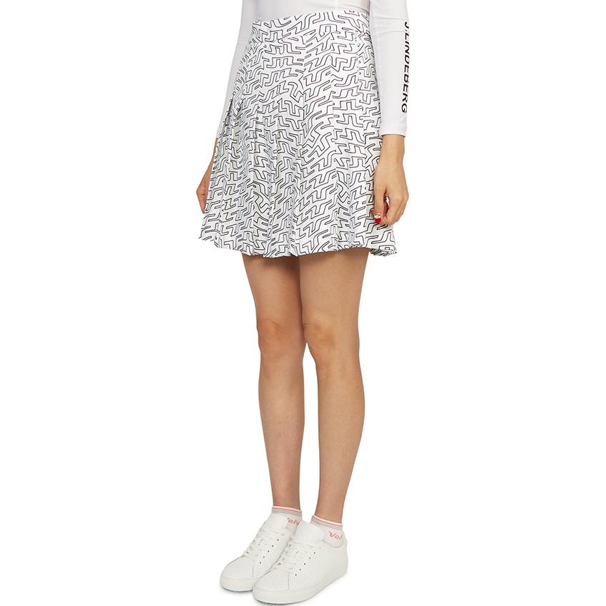 J.Lindeberg Side Zipper All Over Logo Print Pleated Casual Skirt Women skirts White GWSD07825-A035