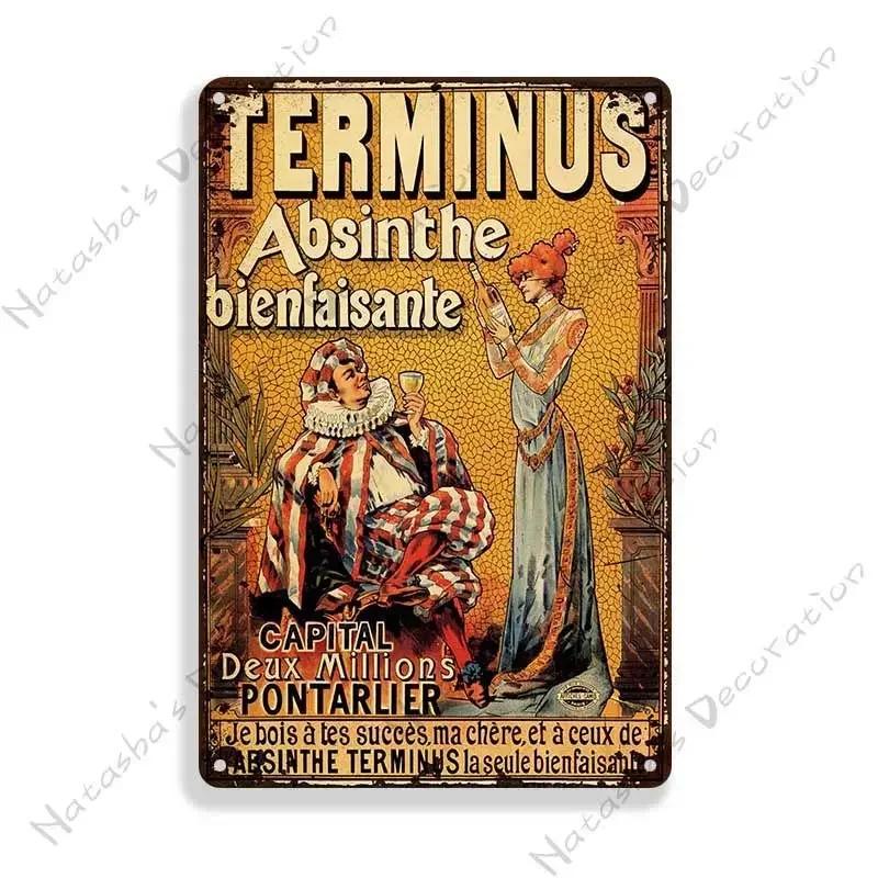 DORA Металлическая табличка Absinthe Металлическая жестяная табличка Пивной бренд Металлические знаки Настенная тарелка Винтажная металлическая табличка Мужская берлога Домашняя табличка Стена Промышленный декор