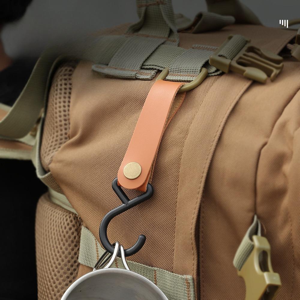 Portable Outdoor Hooks  Camping S-shaped Leather Storage Hooks  Keychains  PU Hanging Hooks  Triangular Storage Rack Hooks