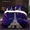 Пододеяльник с изображением цветов Эйфелевой башни King Queen Знаменитая архитектура Парижа Комплект постельного белья для женщин Романтический полиэстеровый пододеяльник