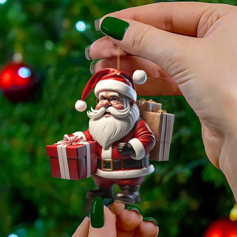 3PCS Cartoon Christmas Tree Decoration Acrylic Hanging Accessories Creative Mini Santa Claus  Home