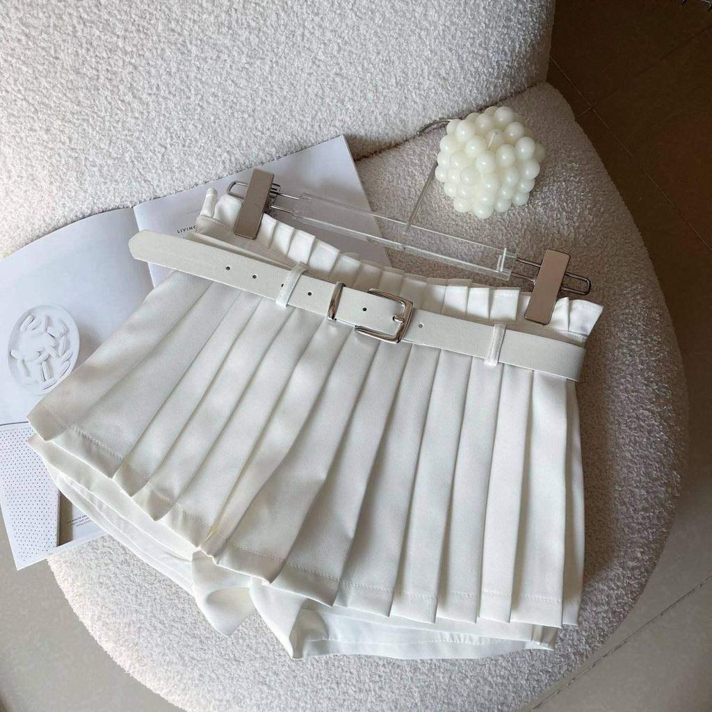 High-Waisted Pleated Mini Skirt - White A-Line, Anti-Exposure, Slimming College Style