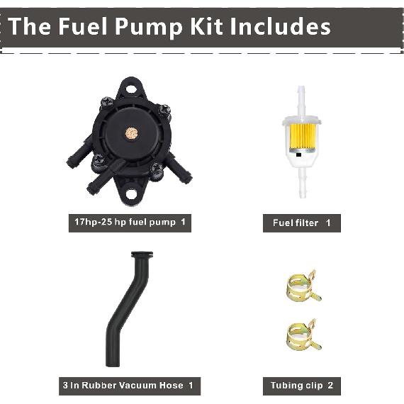 Fuel Pump 3" Hose for Kohler 17HP-25HP Small Engine | Fits J&D Honda Yamaha B&S, 491922 691034 692313, 808492 808656 596163, 593998 797408