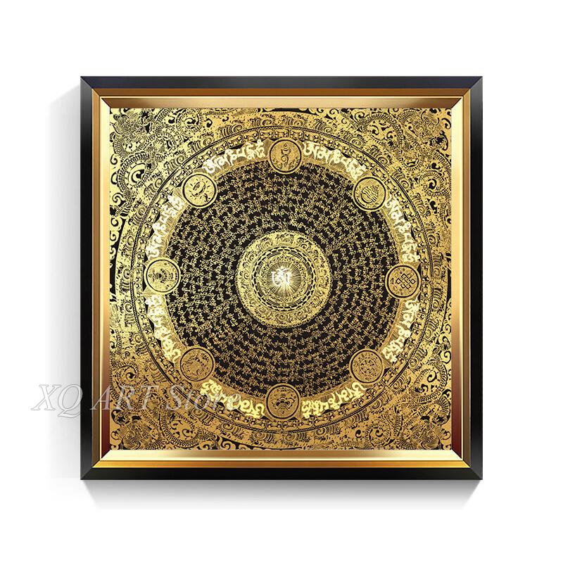Мандала Храм Тибетская Танка Подвесная Картина Гостиная Декоративная Картина на Холсте Сердце Сутра Шесть Слов Мантра Безрамное