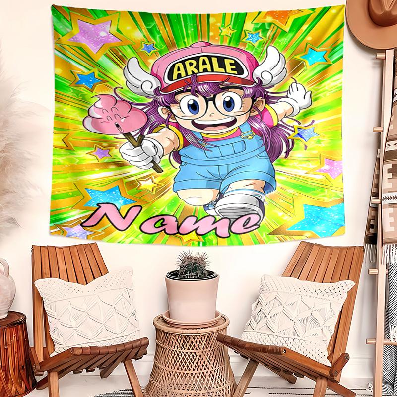 Personalized Arale Norimaki Background Tapestry,Custom Name Birthday Party,Multifunctional Wall Decoration for Home Decor,Various Occasions