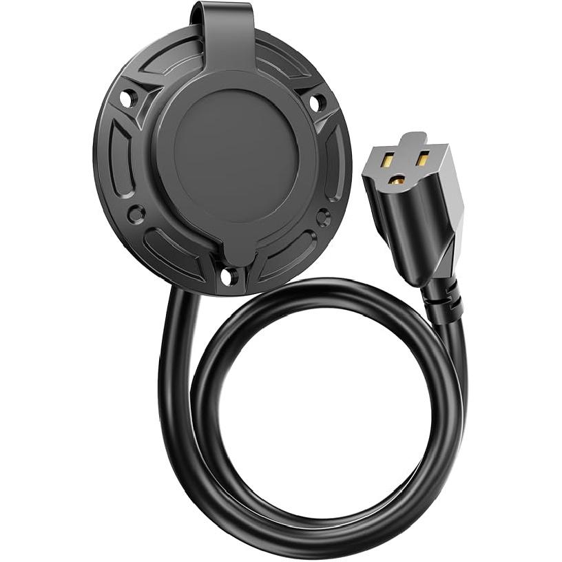 Heavy-Duty 20A 125V RV Shore Power Inlet Plug With 16" Extension Cord, 5-In-1 T-Blade Adapter, Waterproof Outlet Box & Cap For RVs Trailers Boats -