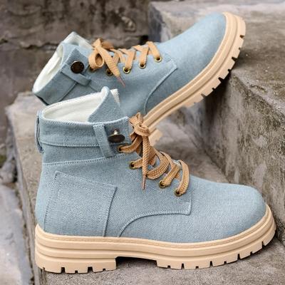 Женские джинсовые ботинки 2025 Весна/Осень Новые Ботильоны на толстой подошве для женщин Рабочие ботинки на шнуровке Женская обувь Туфли на платформе