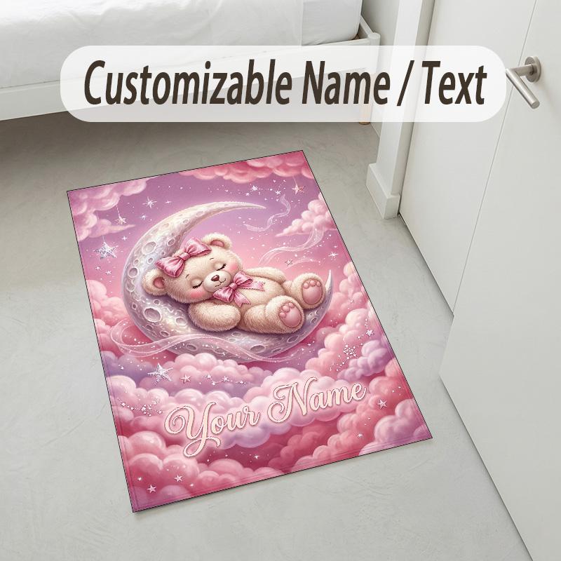 Bear Panda Theme Crystal Velvet Rug Personalized Custom Name Text Soft Floor Mat Home Decor