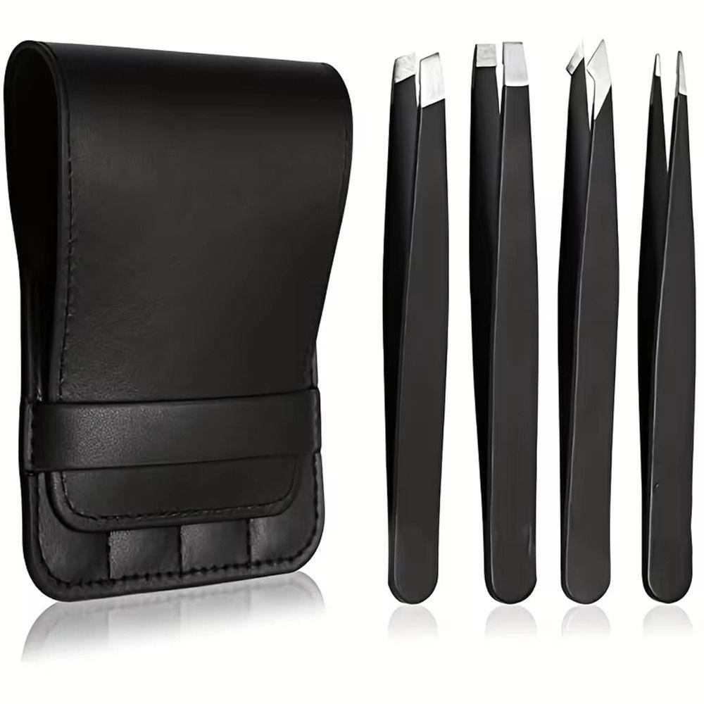 4Pcs/Set Premium Stainless Steel Precision Tweezers Beauty Brow Grooming Tool Set  Travel Use