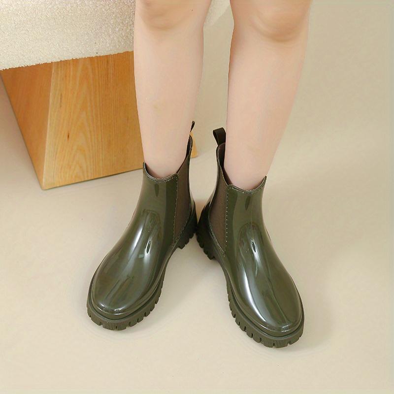 Женские резиновые сапоги на толстой подошве, эластичные вставки для легкого надевания, амортизирующий комфорт, черно-желто-зеленые, модная повседневная и профессиональная обувь