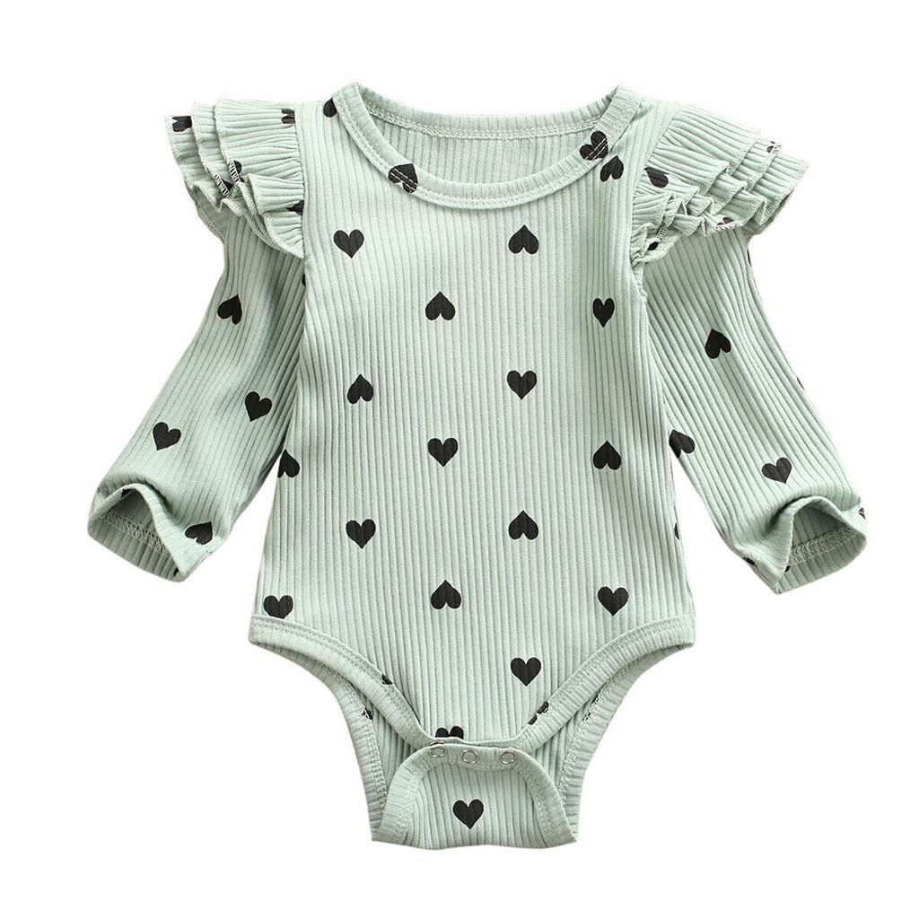 Infant Newborn Baby Girls Valentine's Day Heart Print Ruffles Romper Bodysuit