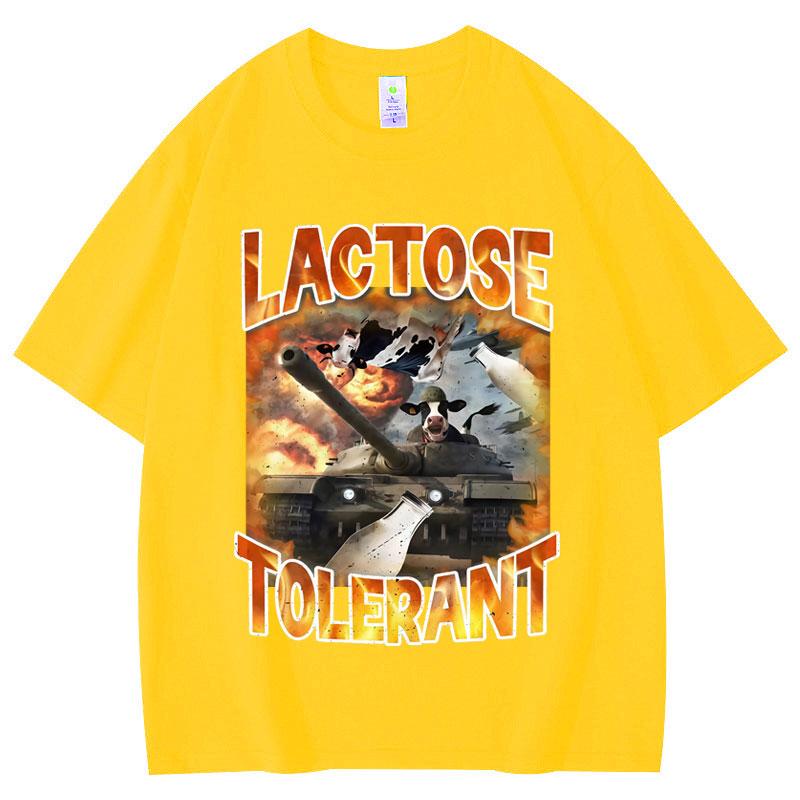 Lactose Tolerant Funny Vintage Meme T-shirt Milk Cheese Diet Gym Workout T-shirts Men's Women's Y2k Fashion T Shirts Streetwear