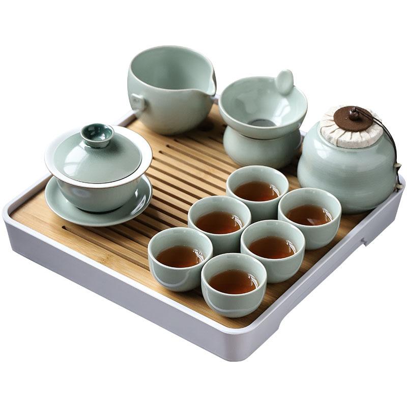 Jianying Kung Fu tea set, household teapot, teacup, complete set of office tea tray, simple small set of tea set, modern