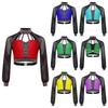 Girls Dance Performance Top Mock Neck Sheer Mesh Long Sleeves Cutout Back Strappy Shiny Rhinestones Costume