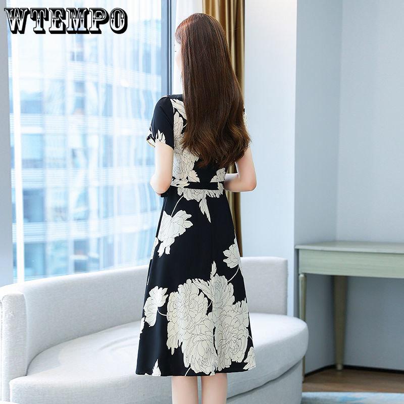 Женское элегантное платье из шифона со шнуровкой на талии, темпераментное платье средней длины с разрезом и цветочным принтом