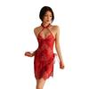 Sexy Perspective Cheongsam Uniform Seduction Transparent Lace High Slits Sexy Pajamas Women's Deep V Sexy Pajamas