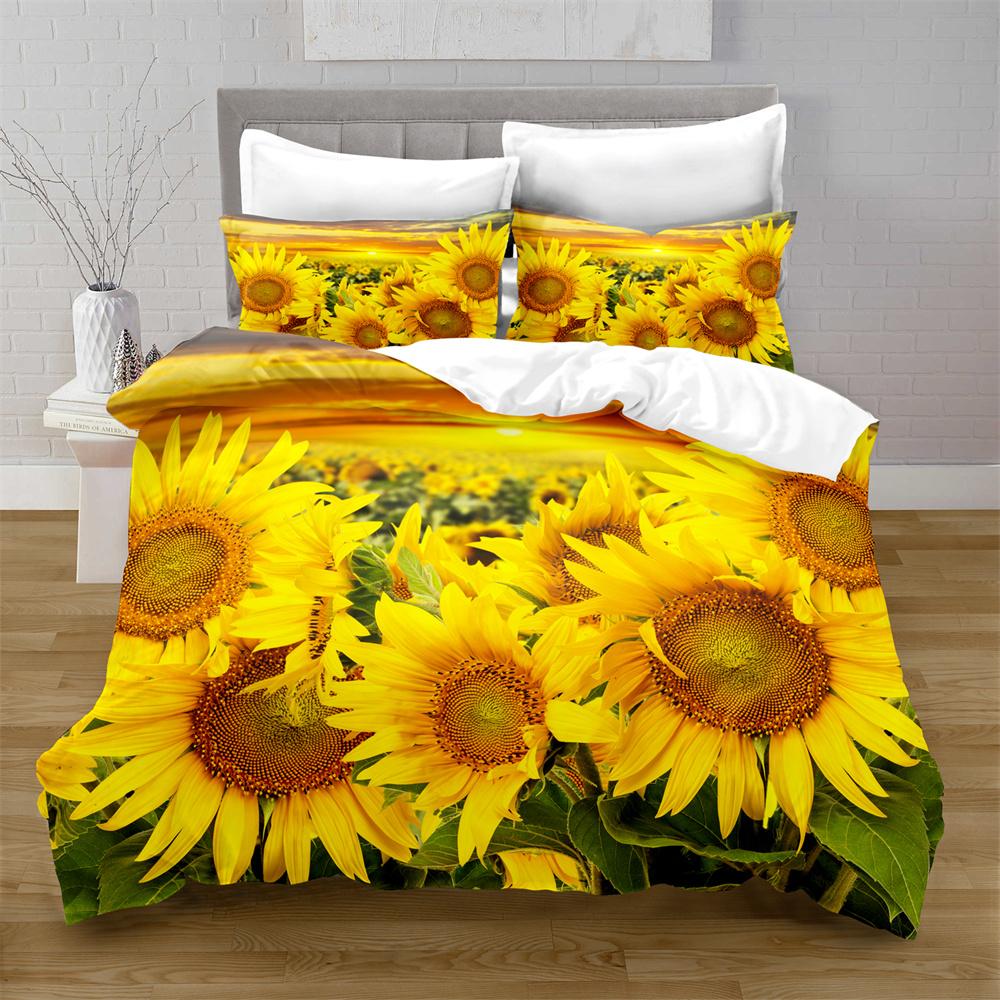 Sunflower Soft Duvet Cover Set Yelow Flowers Lush Sunflowers In The Field Beding Set Microfiber Botanical Floral Print Comfortable Quilt Cover