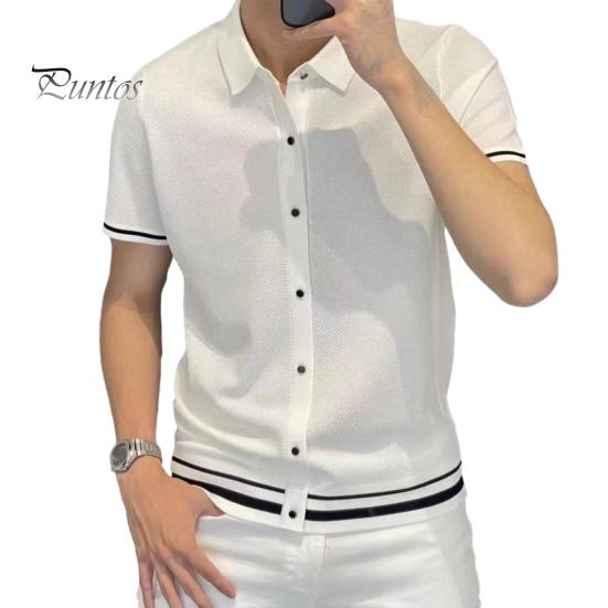 Мужская рубашка с лацканами, коротким рукавом, пуговицами, планкой, рубашка с полосками, дышащая летняя повседневная рубашка