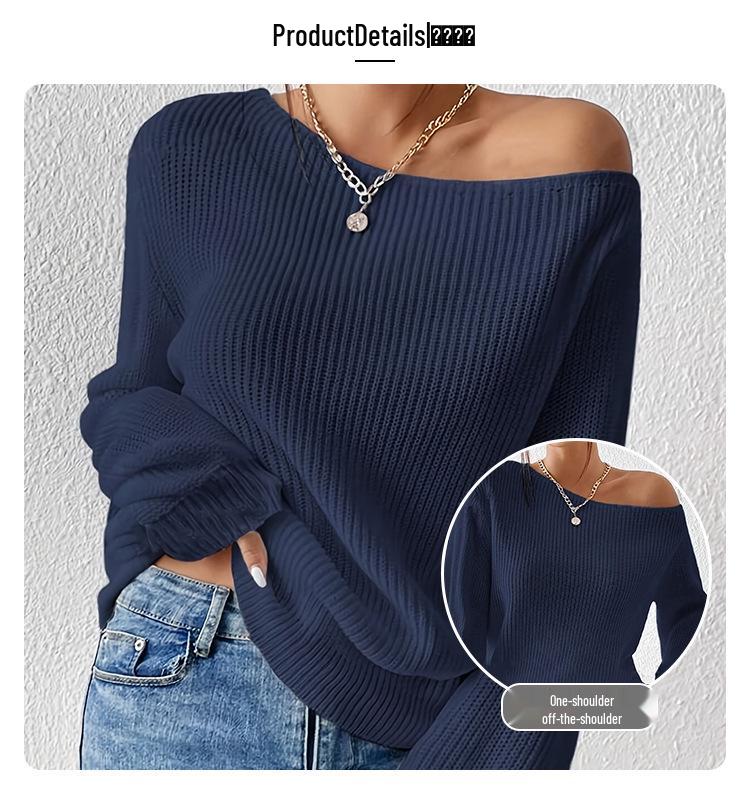Autumn/Winter Off-Shoulder Knit Sweater - Loose Fit, Pure Color, Casual Style