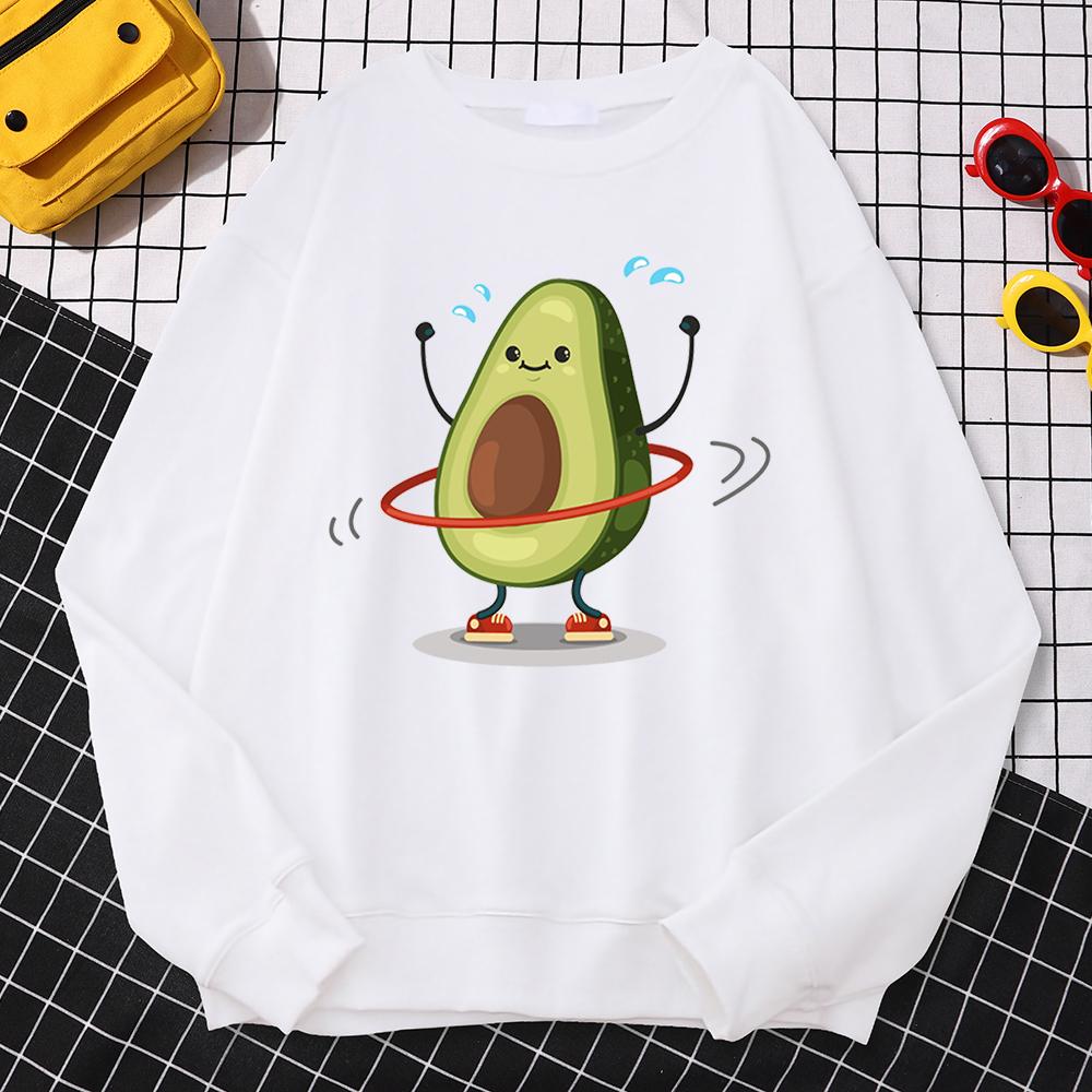 Casual Trend Women Pullovers Avocado Exercise And Rotation Printing Hoodies Soft Sweatshirt Loose Warm Female Clothes