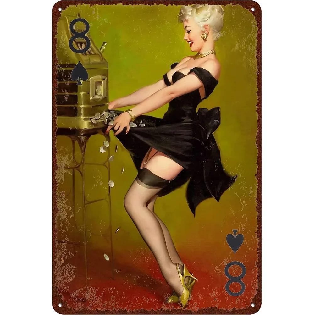 Винтажные металлические знаки Pinup Girls Настенный декор для ванной комнаты Прачечная Мужская пещера Домашние бары Гараж Кафе Клубы Ретро-плакаты Табличка