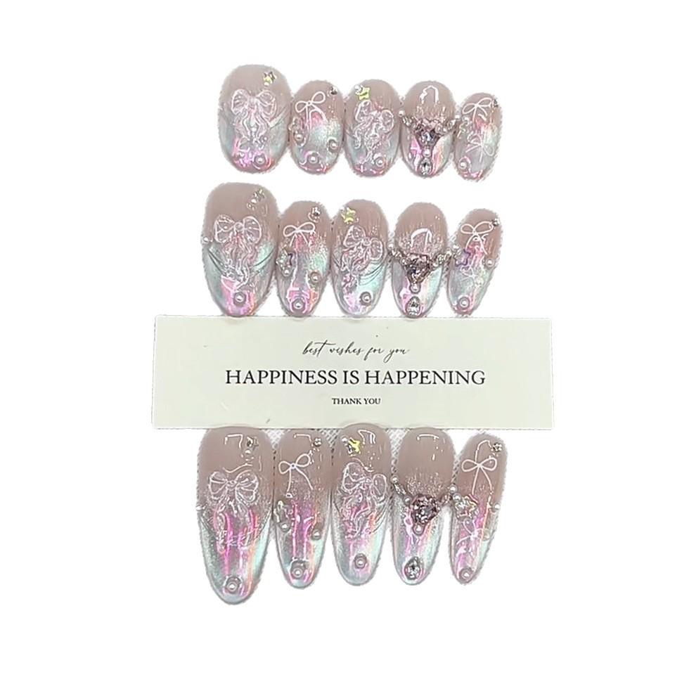 Pure Hand-wearing Argentina Summer New Aurora Bow Zircon Temperament Cat Eye Nail Art Patch