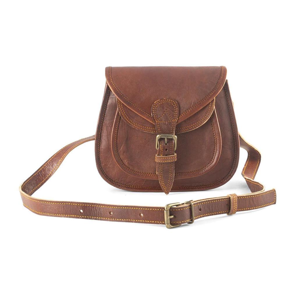 Повседневная сумка-слинг из козьей кожи для девочек и женщин. Стильная коричневая сумка через плечо.