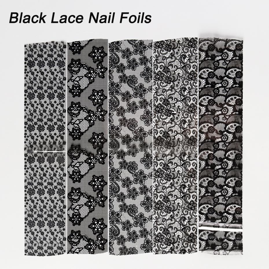 10pcs Elegant Black White Lace Flowers Nail Transfer Foils Stickers Black And White Sexy Lace DIY Charms Nail Art Decoration