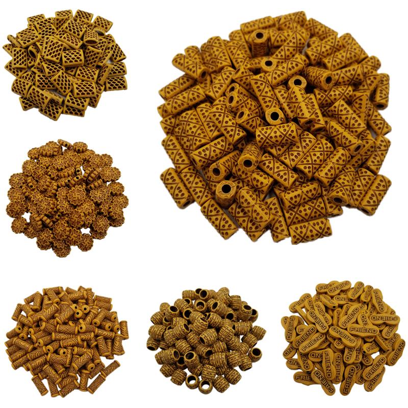 10-40Pcs Wooden Color Oval Tube Acrylic Loose Spacer Charm Beads DIY for Jewelry Making