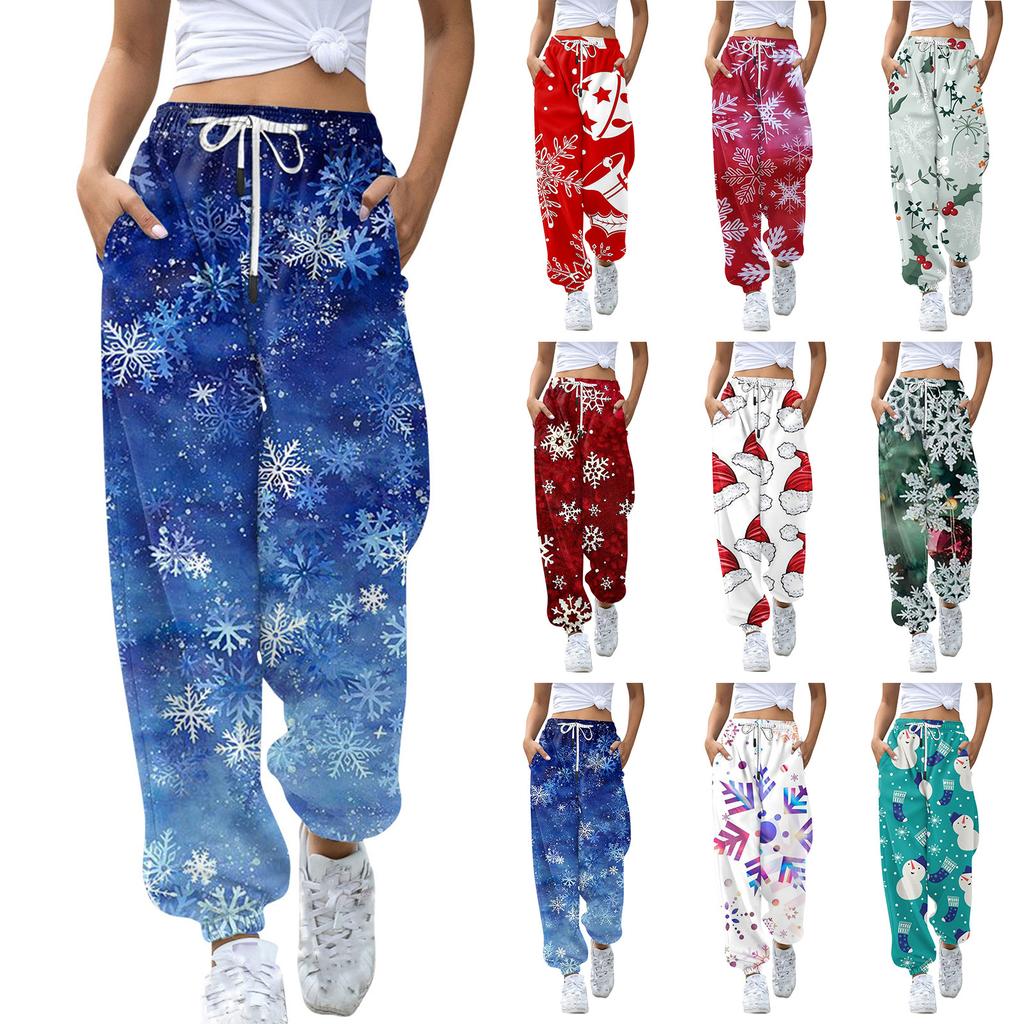 Women's Casual Fashion Christmas Printed Casual Sweatpants Elastic Waist Drawstring Pants