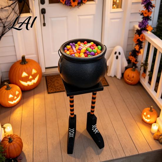 Decorative Props for Halloween Cauldron Candy Bowl 20 Inch Witch Leg Dish Bucket Eye-catching Seasonal Party Decor Plastic Large Pot Bucket